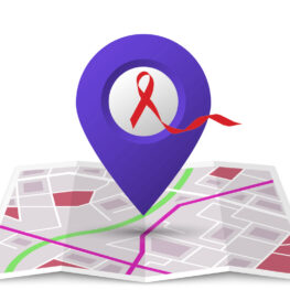 red ribbon compas hovering over map